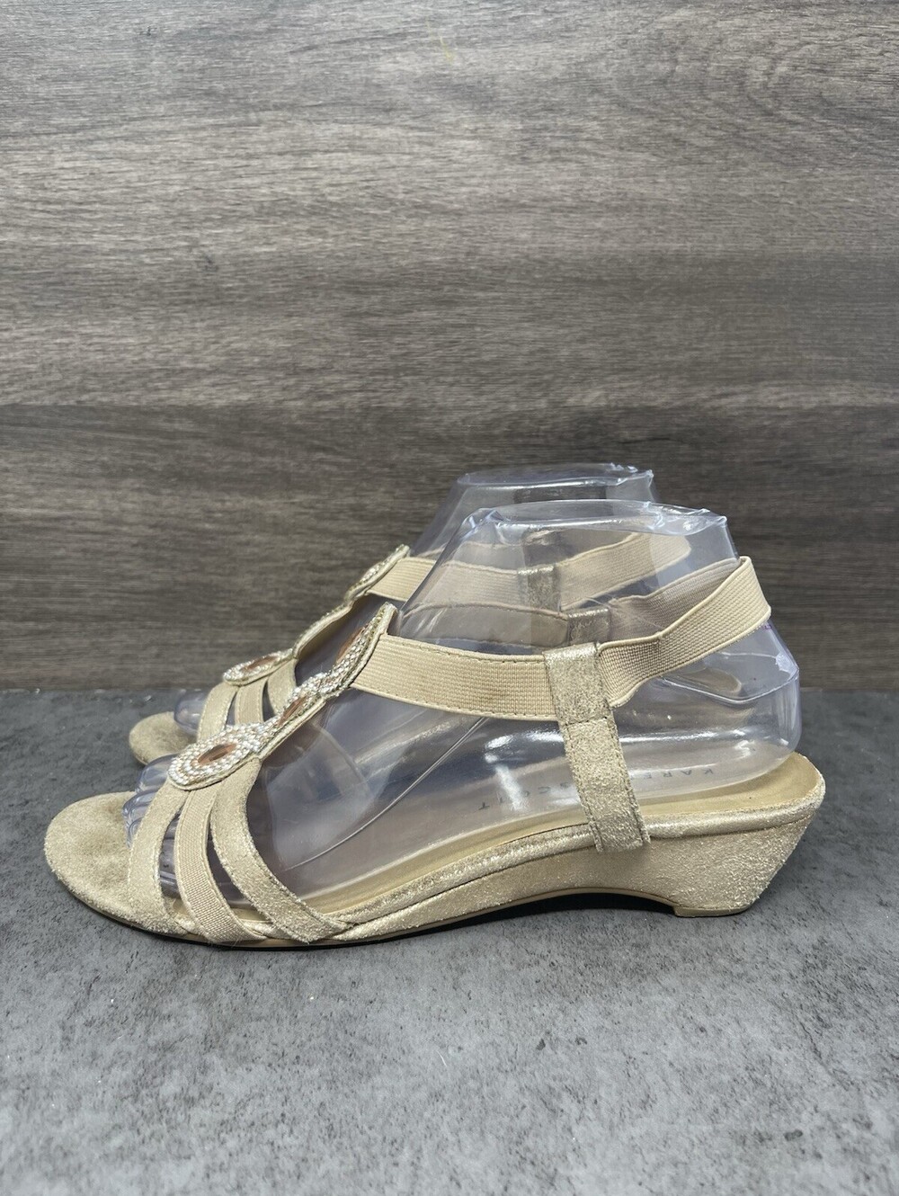 Karen Scott Womens Size 9 Gold Rhinestone Strappy Wedge Dress Sandals Heels